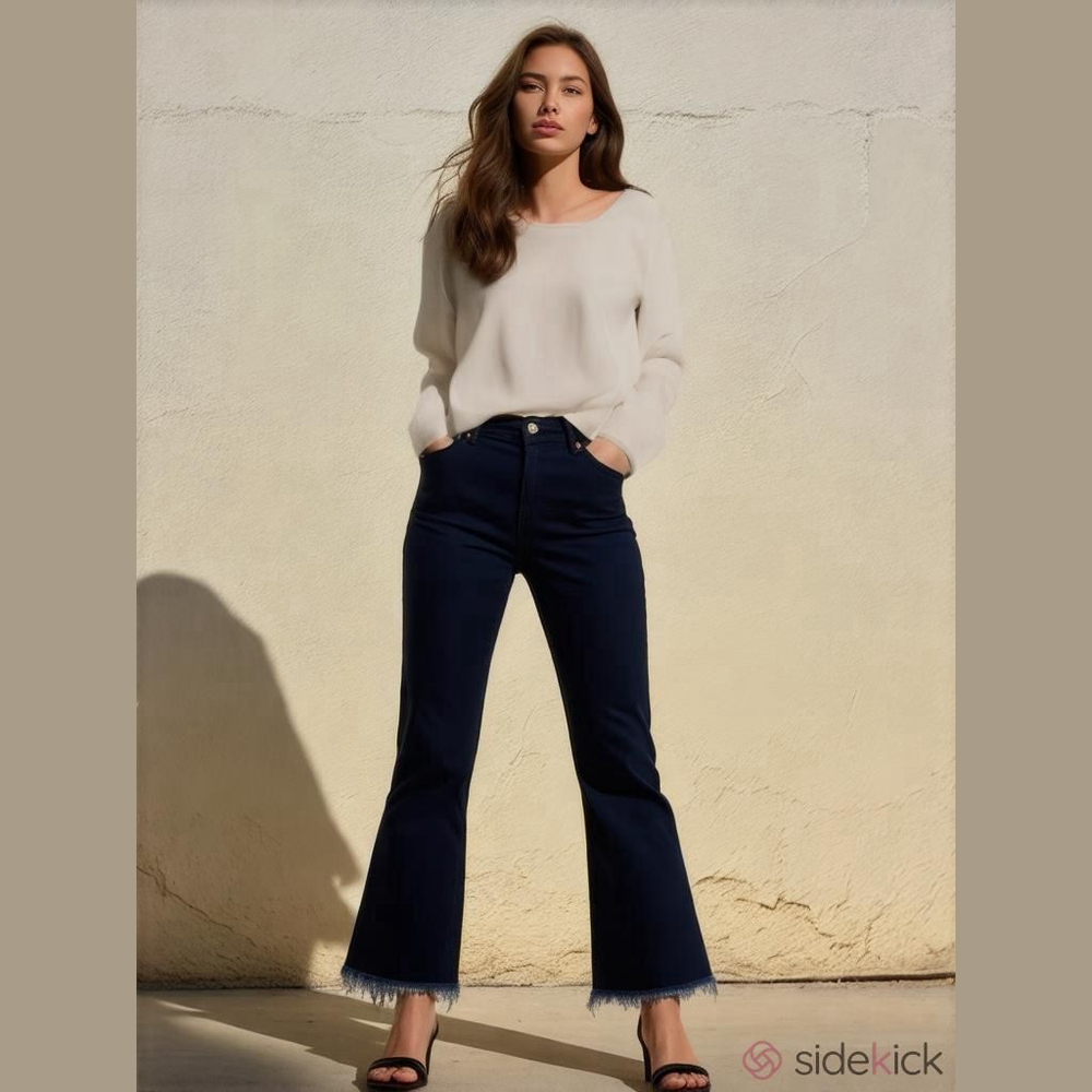 Women's NWT Seven7 Kick Flare Raw Hem Cropped Jeans Size 6 Peacoat Blue